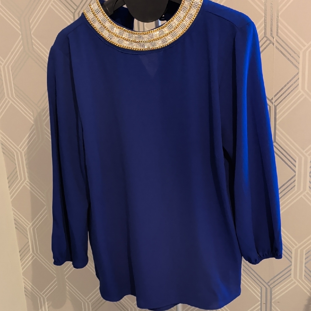 Moa Moa Royal Blue Beaded Collar Blouse